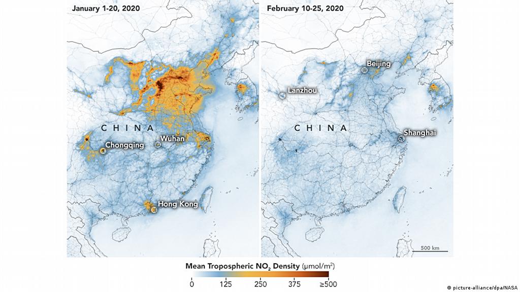 Image result for NASA images show China pollution decline due to coronavirus slowdown